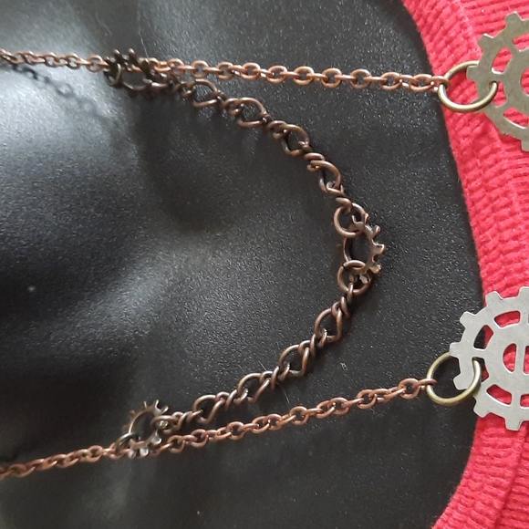 Steampunk Rose and Gears Double Strand Necklace Awesome look - Picture 3 of 4